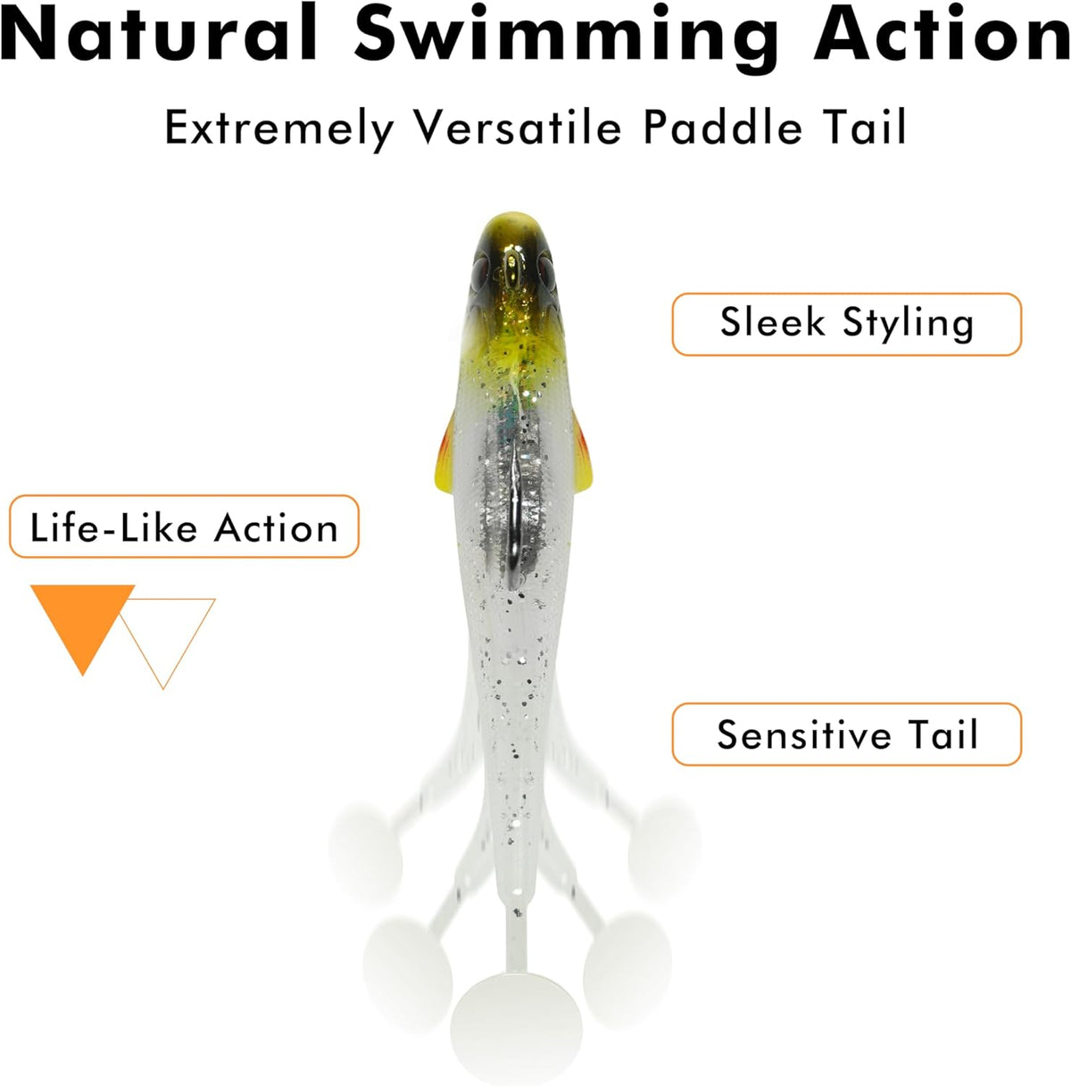 TRUSCEND Shadtale Soft Fishing Lures - Easy Catch Paddle Tail Swimbait with BKK Hooks for Bass, Trout, Crappie & Walleye