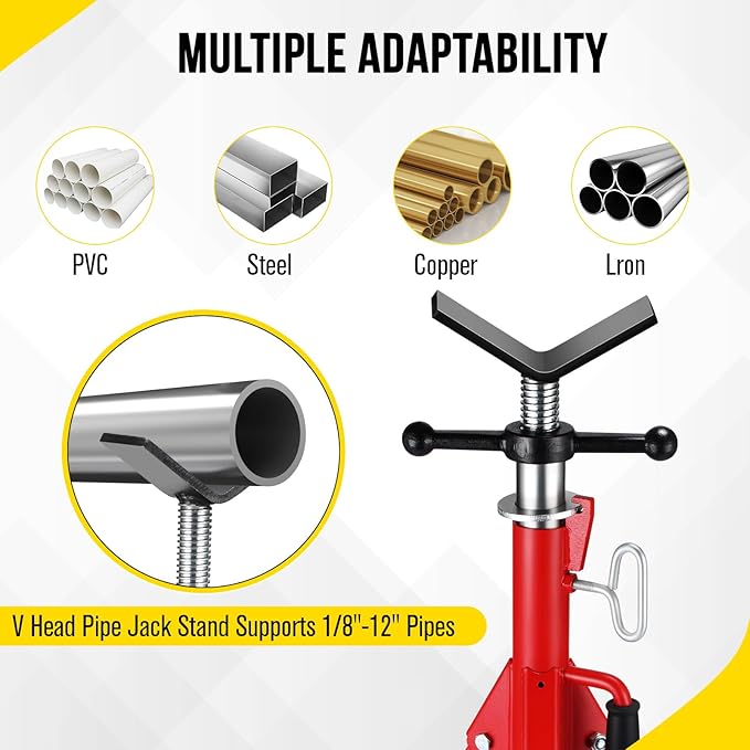 V Head Pipe Jack Stand, Heavy Duty Pipe Stand, 2500LB Jack Stands Carbon Steel with Portable Folding Legs 28-52 Inch Height Adjustable 1/8"-12" Capacity