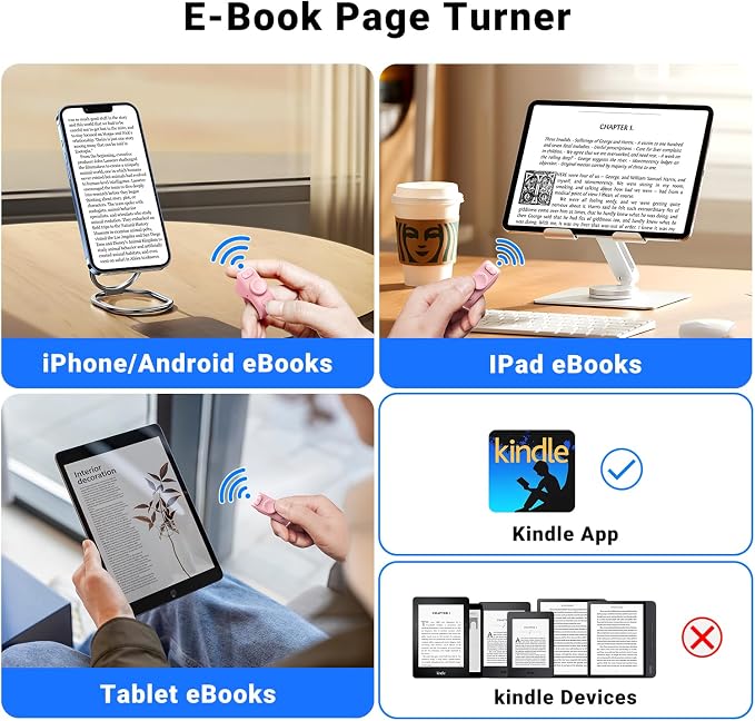 Remote Scrolling Ring for Tiktok, Page Turner for Kindle App, Tablet-Light Pink
