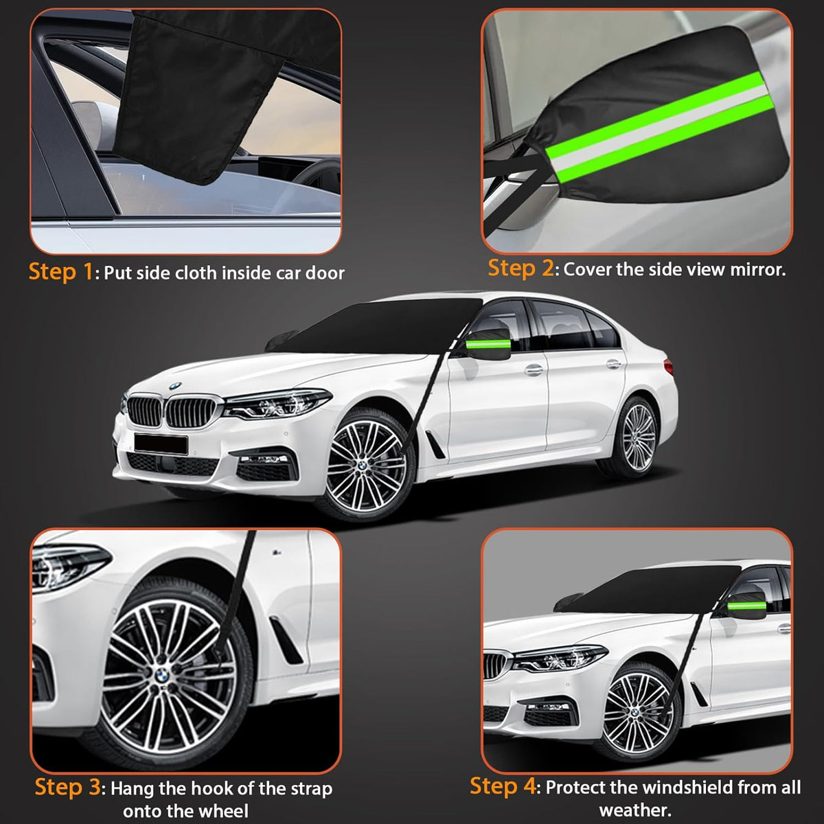 Car Windshield Cover for Ice and Snow, 600D Oxford Fabric Windshield Snow Cover Heavy Duty, Magnetic Car Anti-Snow Cover, Winter Frost Hail Protector for Most Sedan Truck SUV Van MPV (70 x 50 Inch)