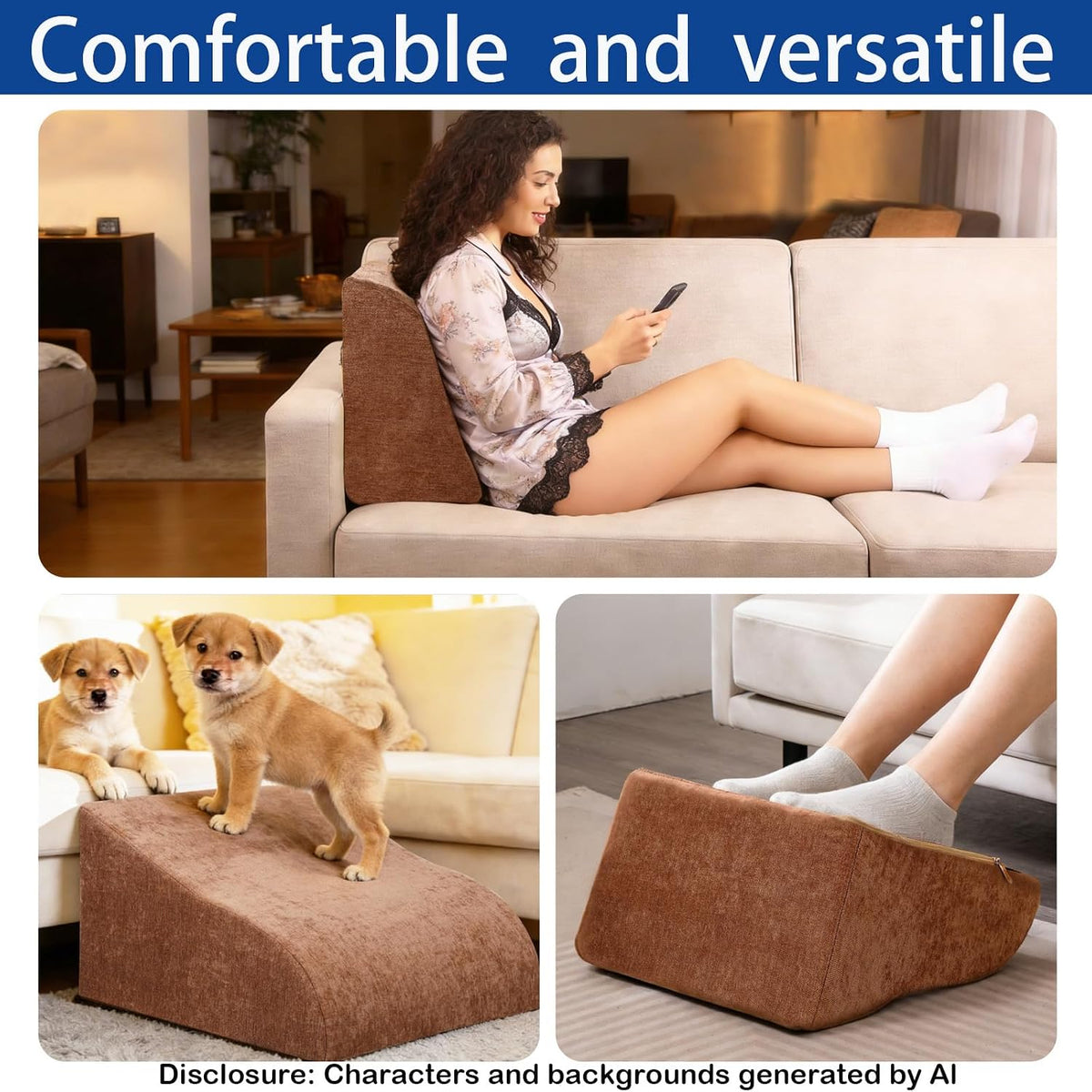 Foot Rest for Under Desk at Work, Ergonomic Under Desk Footrest with Washable Cover for Office, Home & Gaming Leg Elevation Pillow Brown