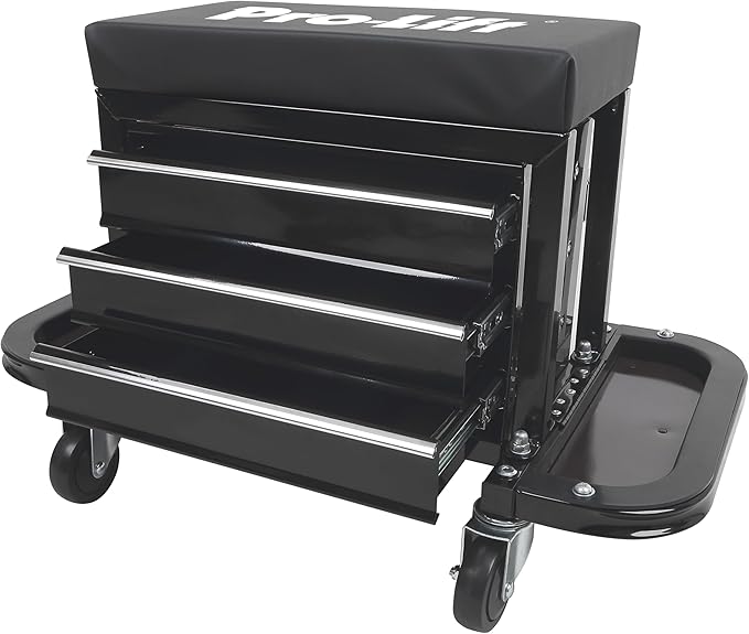 Pro-Lift Mechanic Roller Seat with Tool Box - 3-Drawer Rolling Tool Chest Stool with Padded Seat Cushion for Garage Creeper – 400 Lbs Capacity
