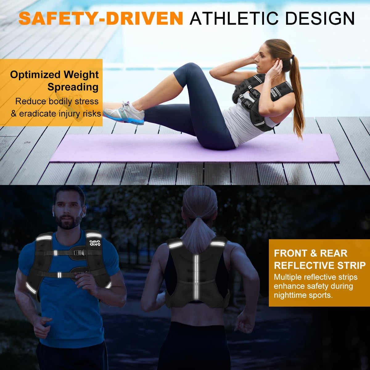Skiennix Weighted Vest - Reflective Design for Walking, Running & Fitness | Adjustable 8lb-20lb