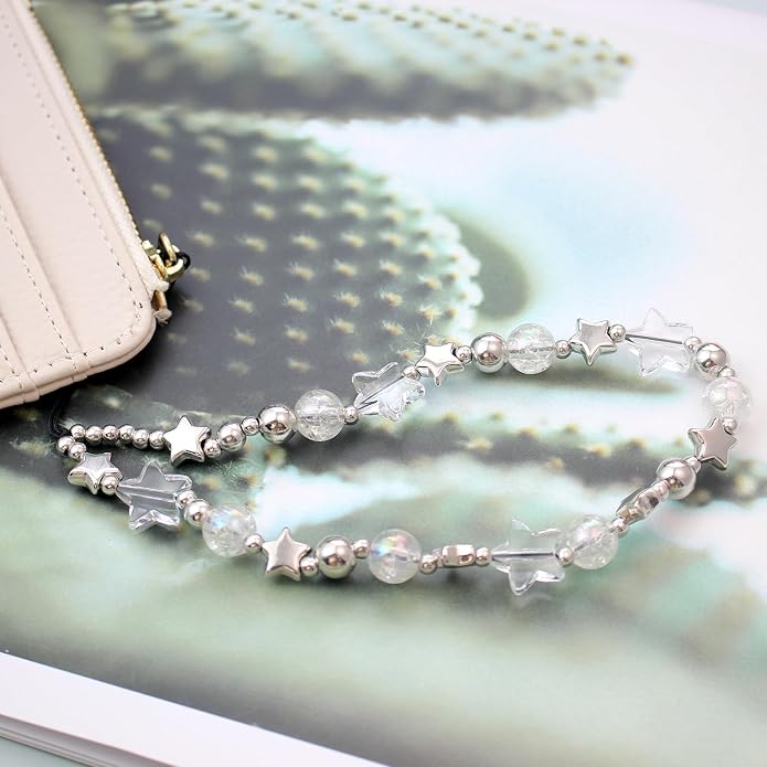 CMVFYL Beaded Camera Wrist Strap, Cute Phone Charms Strap, Pearl Bracelet Wrist