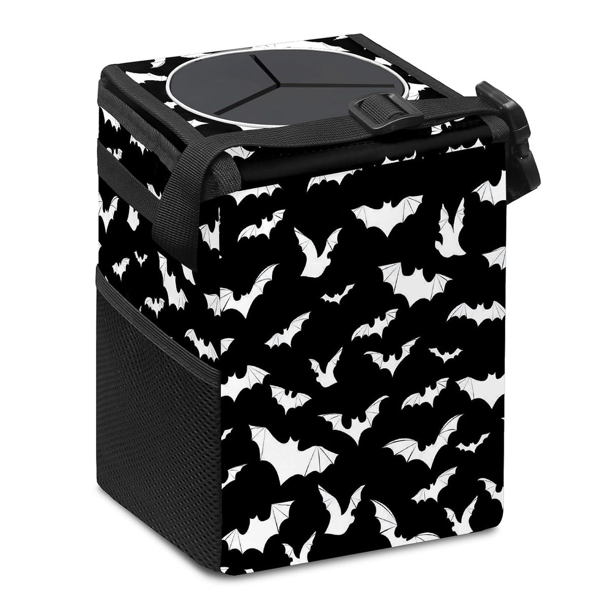 Car Trash Can with Lid Black and White Goth Bats Collapsible Reusable Leak-Proof Auto Garage Bag,Hanging Vehicle Car Accessories Interior Car Organizer