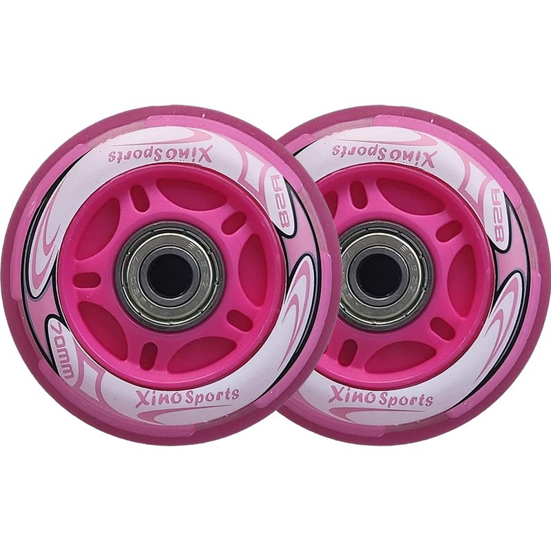 Xino Sports Inline Skates Replacement Wheels - LED Illuminating Lights, Durable and Long-Lasting, ABEC-7 Bearings Included, Pack of 2, 70 mm (Fuchsia)