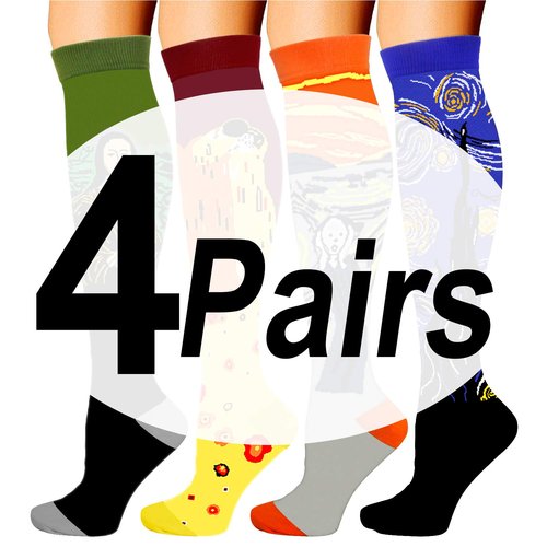 Double Couple 4 Pairs Compression Socks for Men and Women 20-30mmhg knee high Compression Stockings for Sports Running Flying