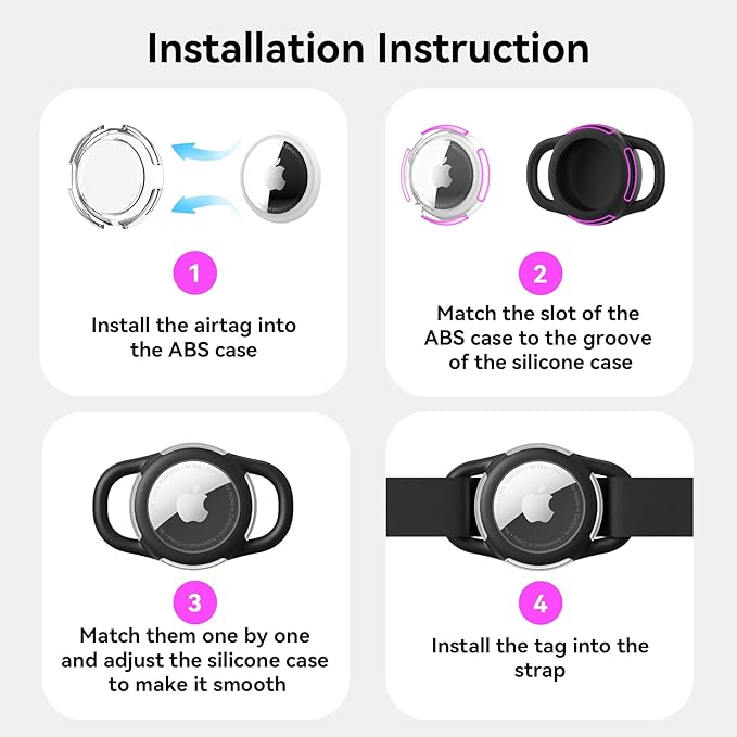 Waterproof Airtag Holder for Dog Collar, Soft Full-Body Protective Airtag Holder for Dog & Cat Collars, Ultra-Durable, Easy Installation, Lightweight Clear Airtag Case (White, Small)