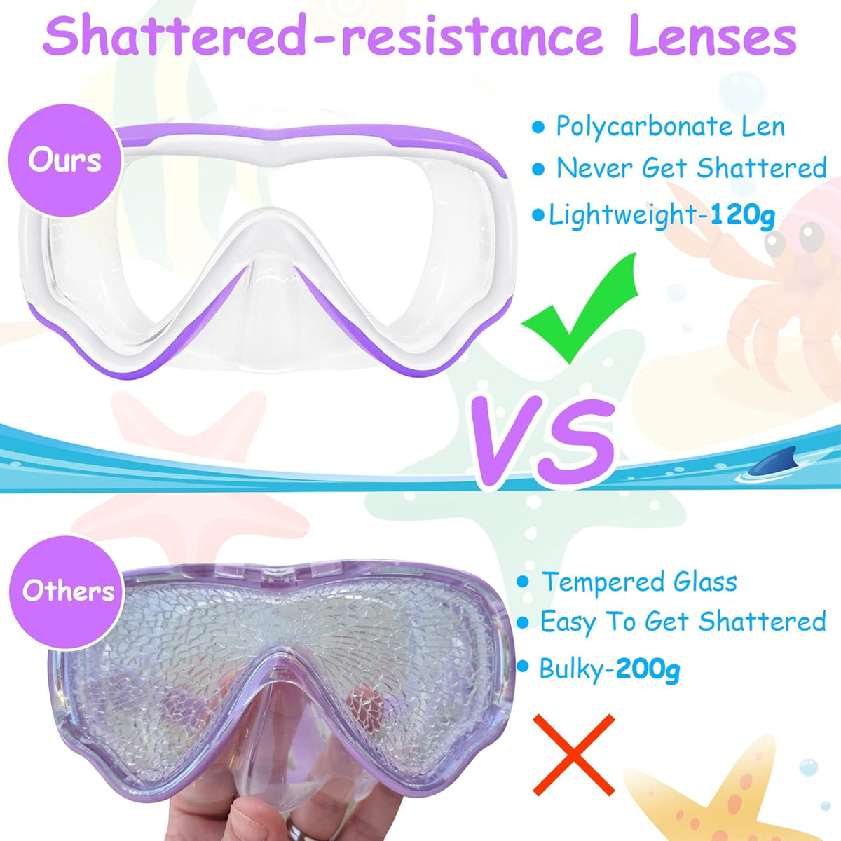 Vvinca Kids Swim Goggles - Anti-Fog Diving Mask with Nose Cover & Elastic Strap | Ages 3-14