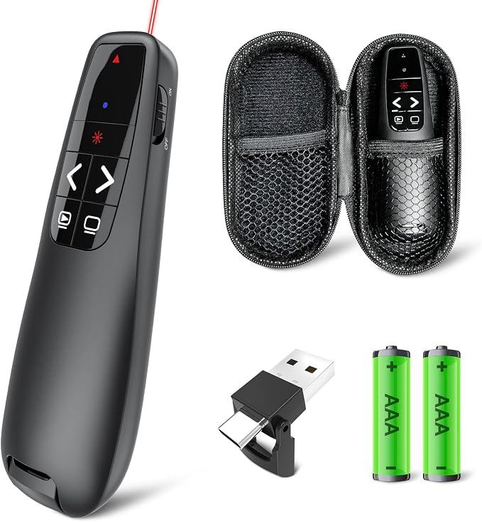 Presentation Clicker with Case Storage: Wireless Presenter Remote: Red Laser