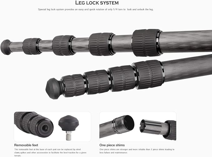Leofoto MP-326C 61" 6-Section Carbon Fiber Portable Monopod, Lightweight