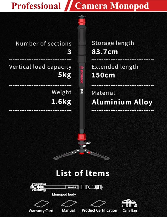 IFOOTAGE Monopod Cobra 3 Strike A150S+K5S, 1/4'' & 3/8'' Quick Release