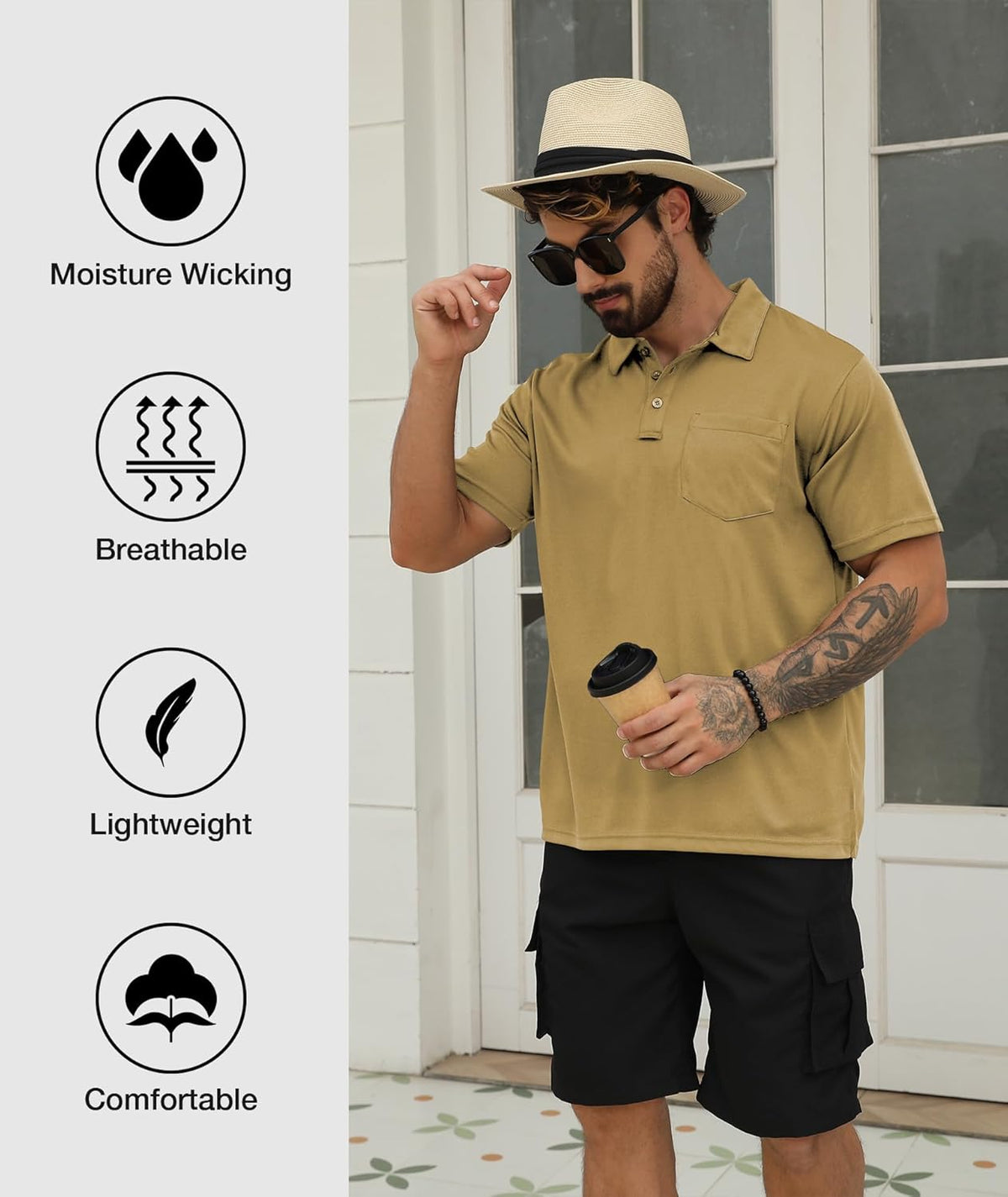 SCODI Men's Pocket Polo Shirts - 5 Pack Short Sleeve Golf Tees | Moisture-Wicking Casual Athletic Wear