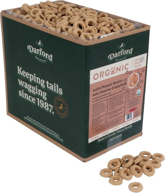 Darford Organic Premium Dog Treats – Peanut Butter Flavor – 12 lb Bulk Box – USDA Organic Ingredients – Oven-Baked Biscuits with Organic Barley & Oats – All Natural – Made in Canada