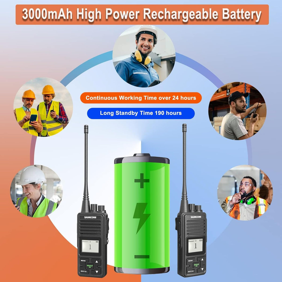 SAMCOM FPCN10A Two-Way Radios - High Power 3000mAh Walkie Talkies for Adults | 6 Pack for Commercial Use