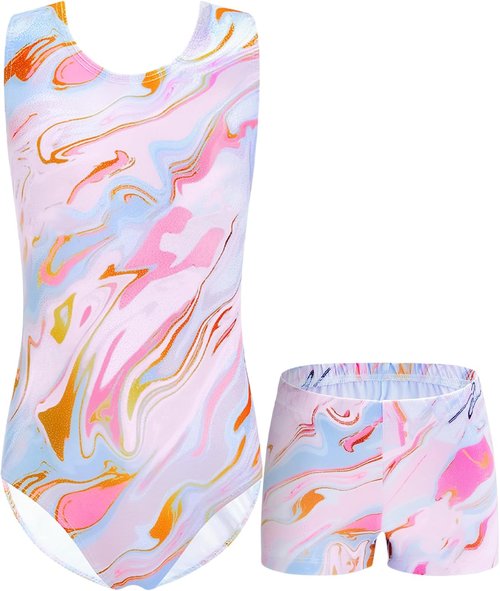 Domusgo Girls Gymnastics Leotards - Sleeveless One-Piece Outfit with Matching Shorts | Perfect for Tumbling
