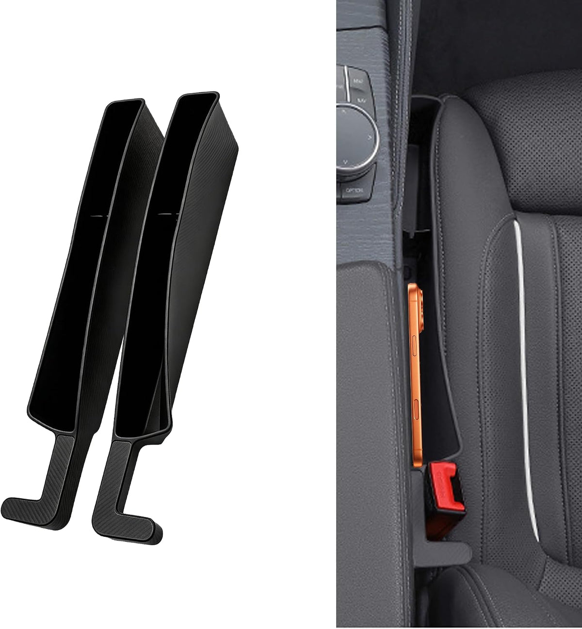 2PCS New Car Seat Gap Stopper with 2 Storage Areas，Car Seat Gap Storage Organizer for Phone Keys Wallet，Universal Car Seat Gap Filler Interior Accessories (Black)