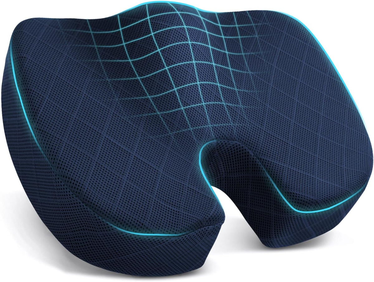 TushGuard Office/Car Seat Cushion, Non-Slip Sciatica & Back Coccyx Tailbone Pain Relief Chair Pad, Memory Foam Butt Pillow for Computer Desk, Wheelchair, Driving (Light Blue)