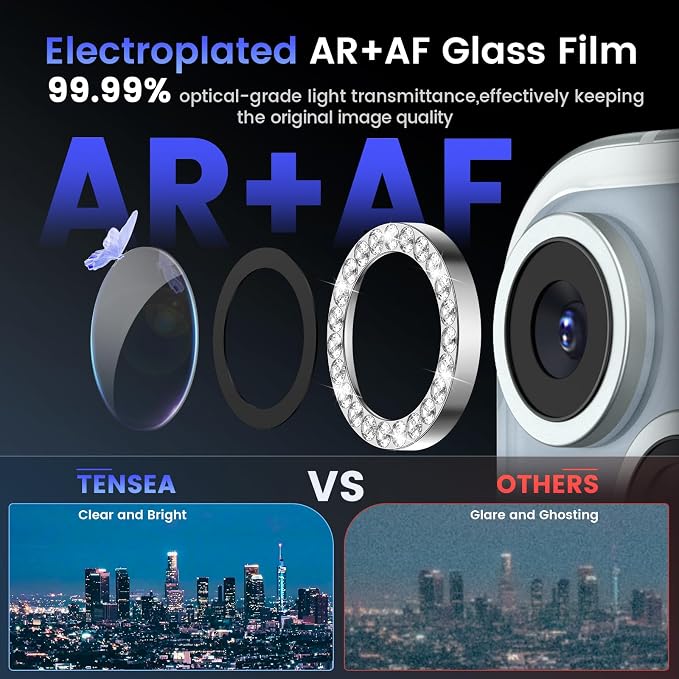 Tensea for iPhone 15 / iPhone 15 Plus Camera Lens Protector, 9H Tempered Glass