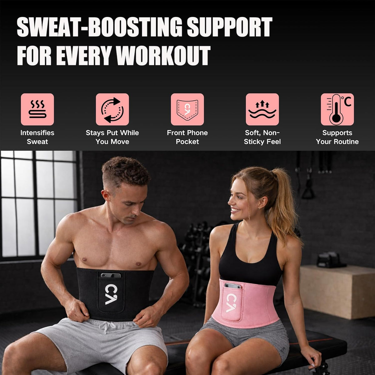 Skiennix Waist Trimmer Belt - Silver Ion Sweat Belt with Anti-Slip Design & Pocket for Precision Fit