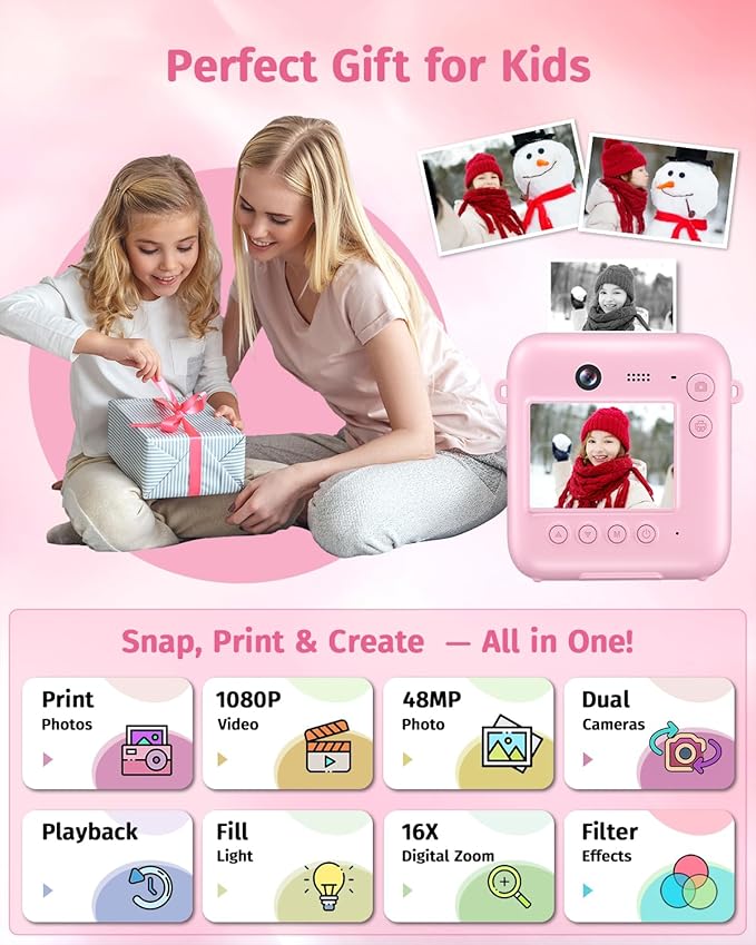 Instant Camera, Dual-Lens Kids Camera Instant Print