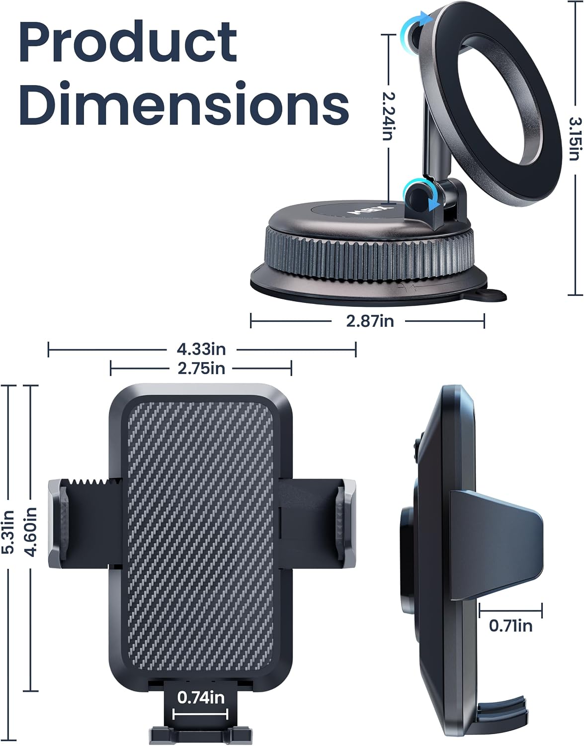 Car Phone Mount with Magnetic Clip for Magsafe & Android Cell Phone