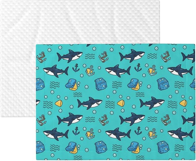 Double Sided Pet Bed Blanket for Added Cushion Warmth, Cute Shark and Anchor, Reversible Cover with Textured Dot Surface for Existing Beds Standalone Mat