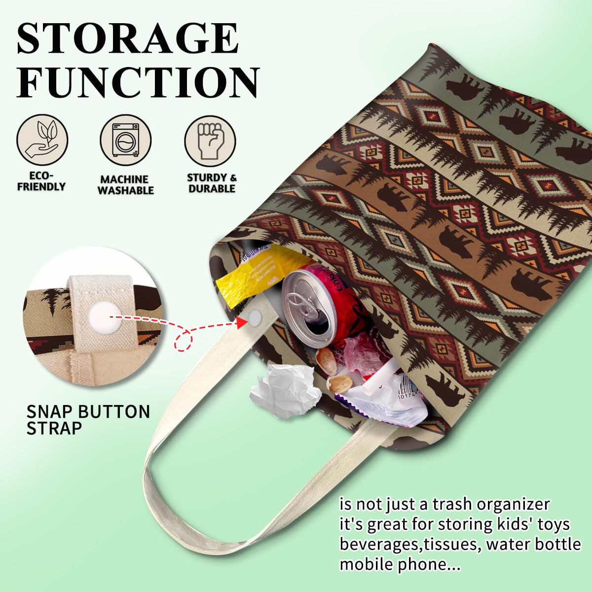 Car Trash Can, Cute Car Trash Bag, Hanging Car Organizer and Storage Bag, Trash Bin for Car Accessories, Vehicle, Travelling, Camping Bear Mountain