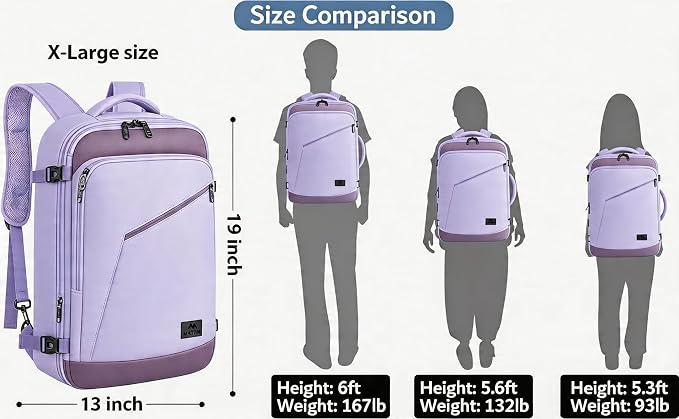 MATEIN Purple Travel Backpack, Large Capacity Carry on Backpack