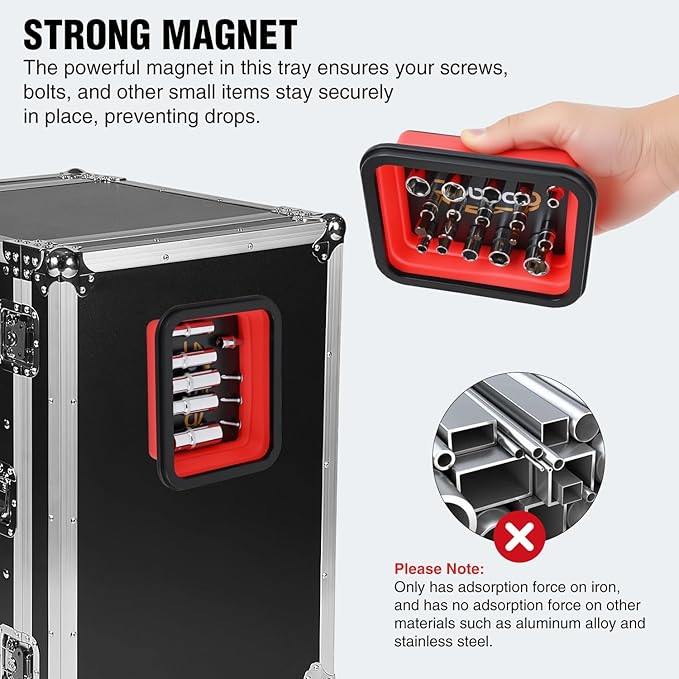 GOOACC 3 Sizes Collapsible Magnetic Parts Tray Set Red Silicone Foldable Tool Trays Organizer for Screws Bolts Nuts Pins Washers and Other Small Metal Parts Double Sided Magnet Base