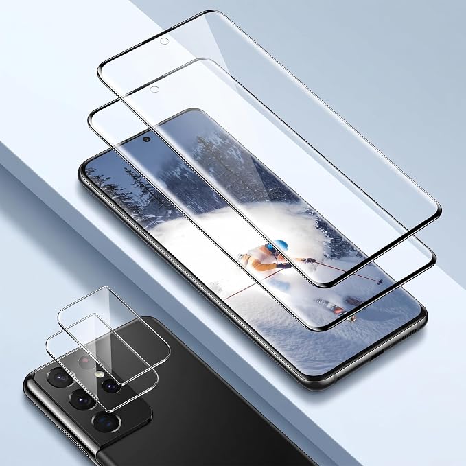2 Pack Galaxy S21 Ultra Screen Protector, HD Clear Tempered Glass, 2 Pack