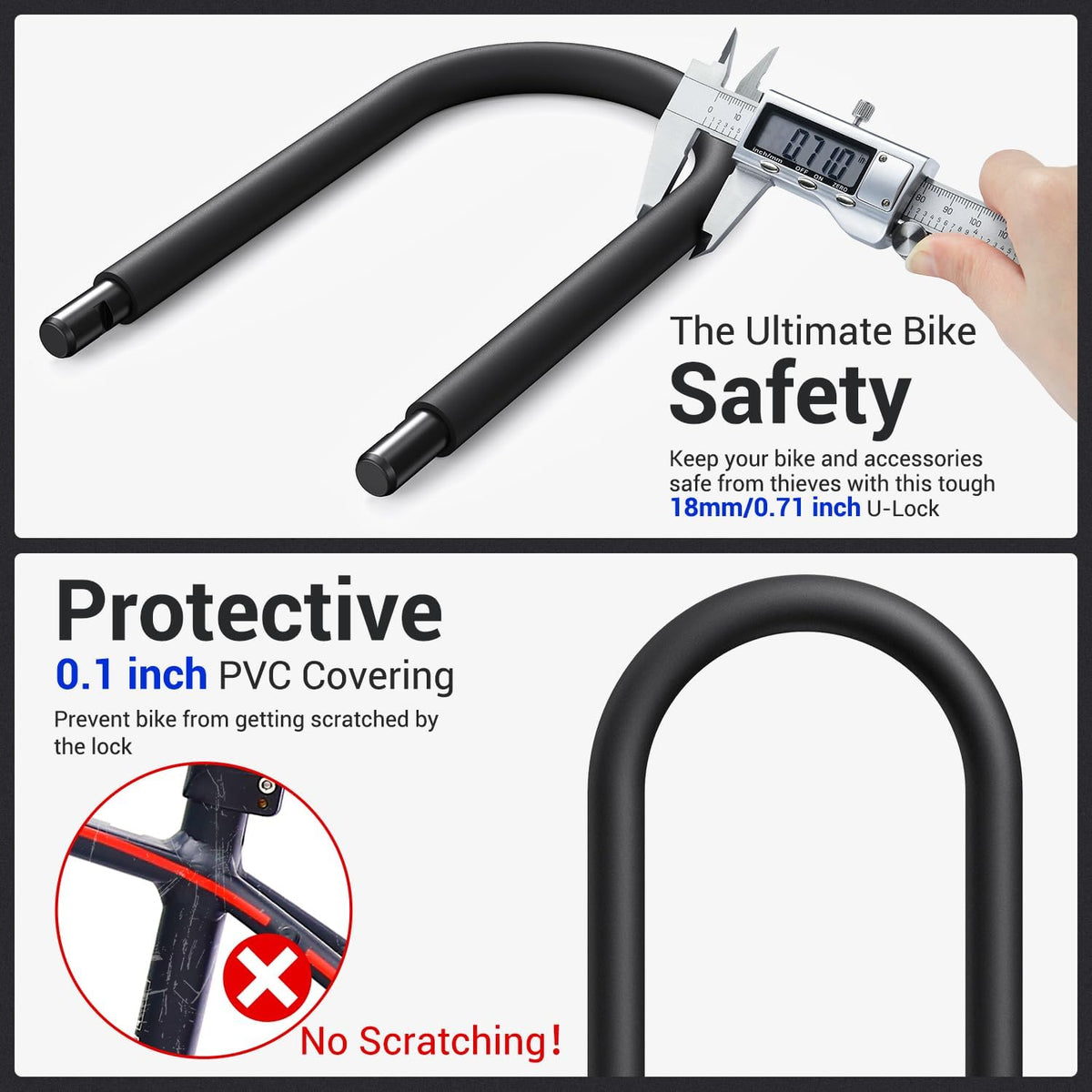 Sportneer Bike U Lock - Heavy Duty 18mm Shackle with 6ft Security Cable | Sturdy Mounting Bracket for All Bikes, 9.85''x6.3''