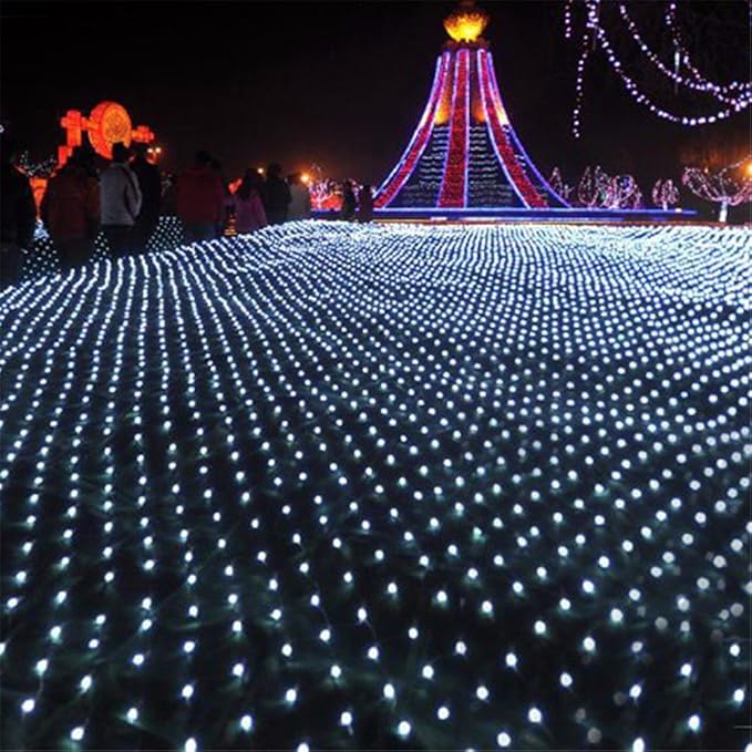 LED Net Mesh Fairy String Decorative Lights 204 LEDs 9.84 Ft x 6.56 Ft Warm White Outdoor Tree-wrap Light 8 Modes Low Voltage for Christmas Wedding Garden Decorations