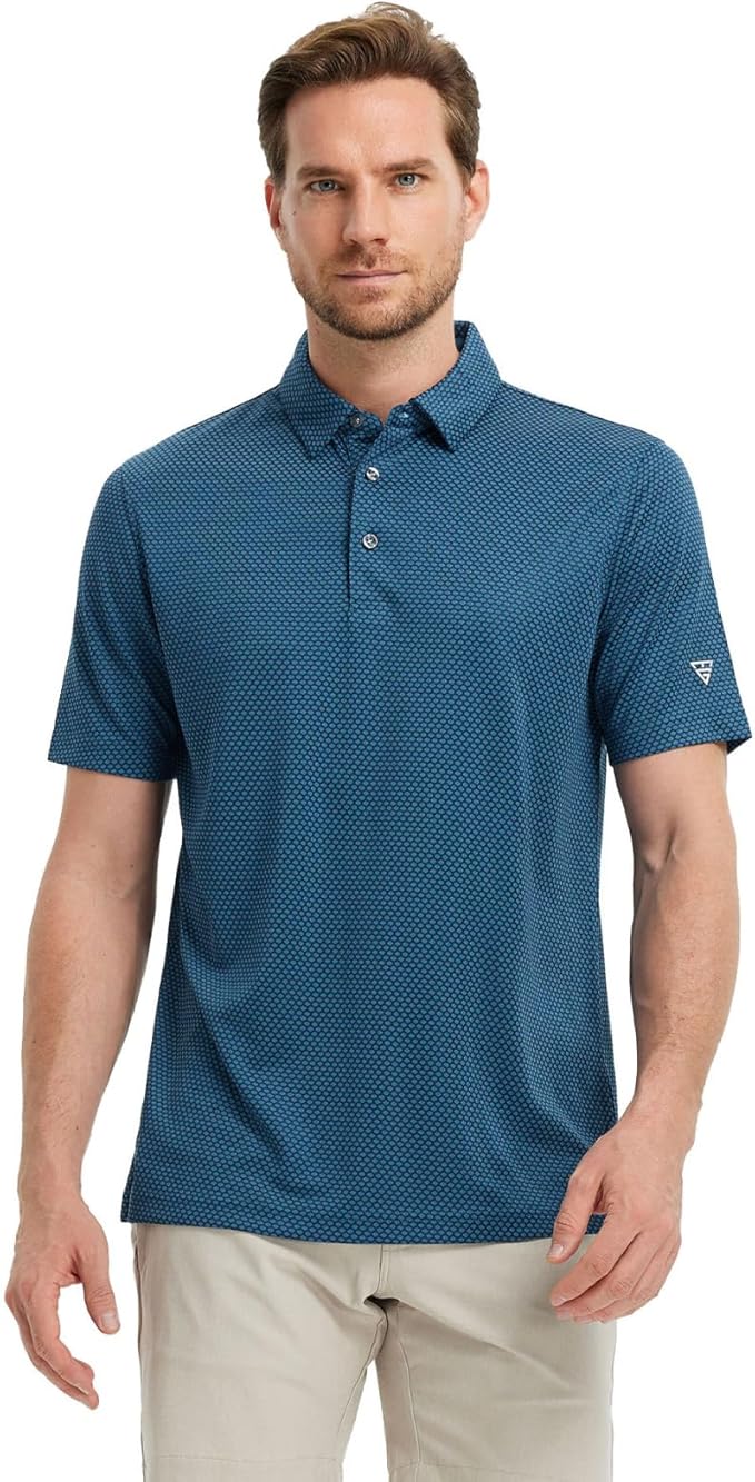 M MAELREG Golf Shirts for Men Moisture Wicking Jacquard Breathable Performance Dry Fit Collared Mens Polo Shirts Short Sleeve