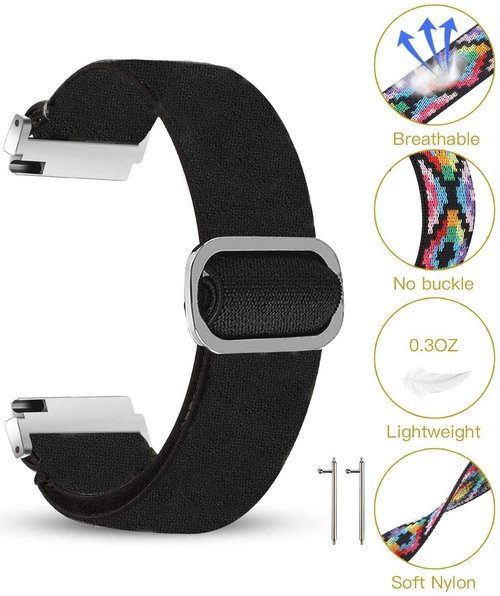 Lamshaw Compatible for RUIMEN Smart Watches Bands, 22mm Stretch Elastics Nylon Adjustable Replacement Strap Accessories for Men & Women Compatible for RUIMEN D1 1.85" Smart Watches (Black)