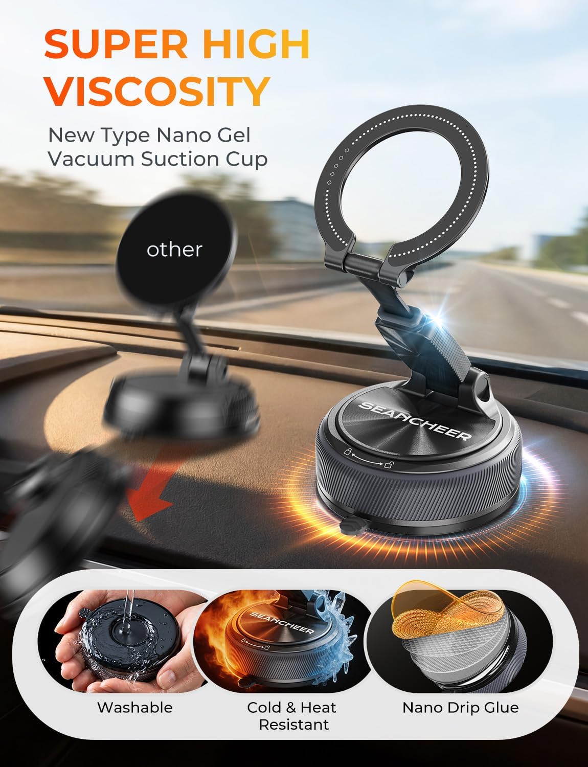 2-in-1 Detachable MagSafe Car Mount, Magnetic Phone Holder for Car