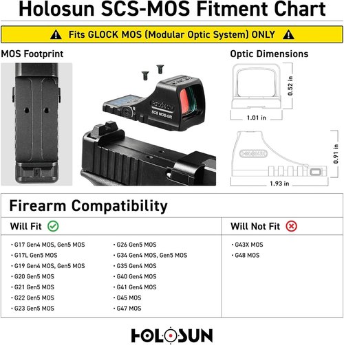 Holosun SCS MOS Green Multi-Reticle Reflex Pistol Sight - Parallax-Free 2 MOA Dot & 32 MOA Circle for Glock Full-Size Handguns