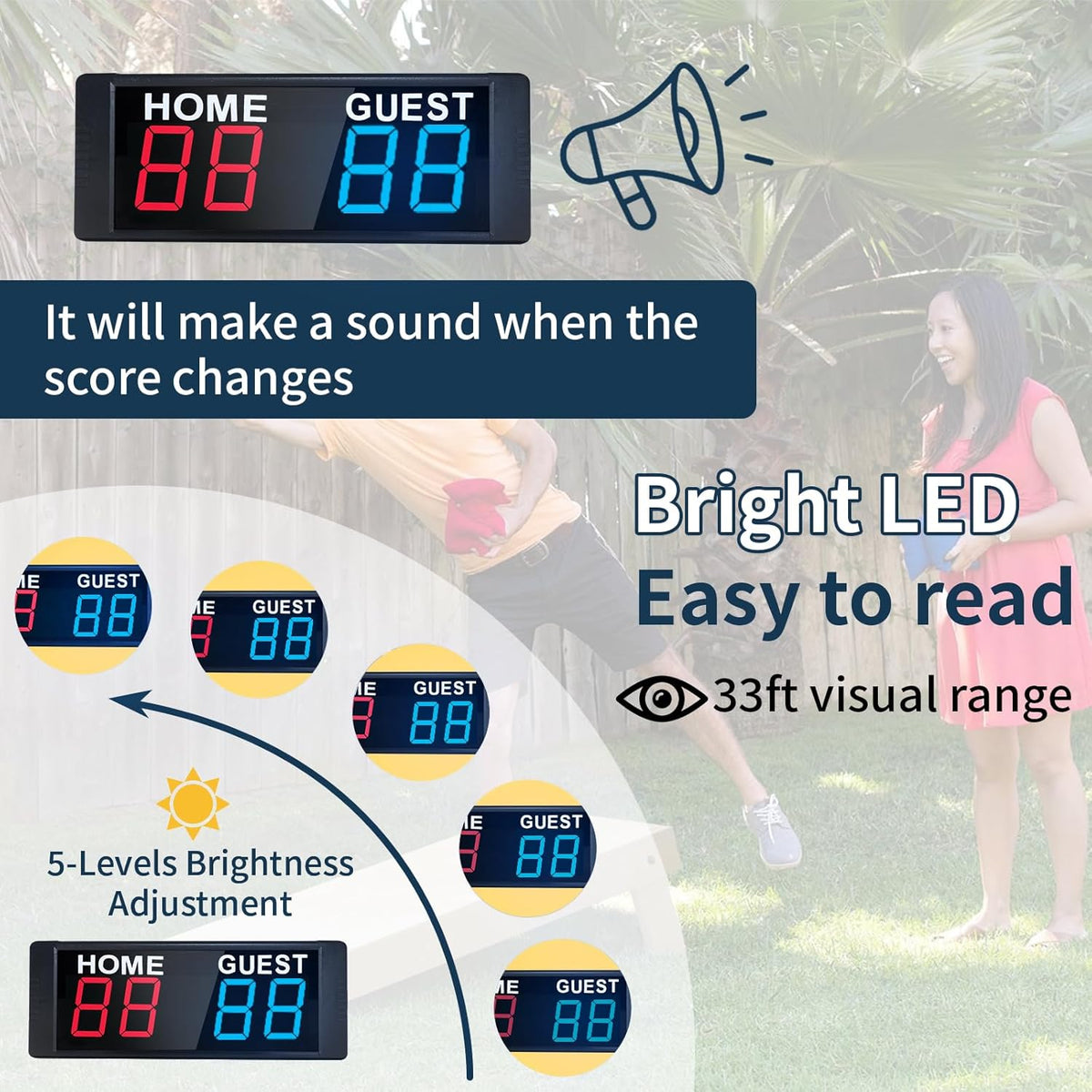 YZ LED Portable Digital Scoreboard - Tabletop Electronic Score Keeper for Indoor/Outdoor Games