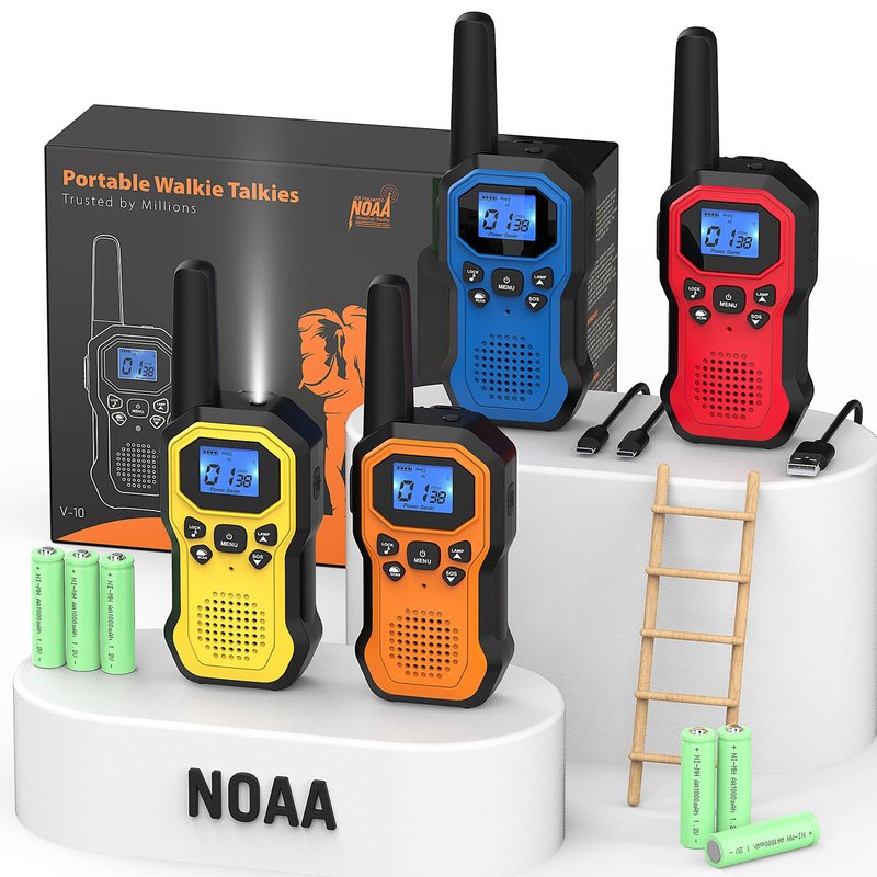 Walkie Talkies for Adults Long Range 2 Way Radios for Kids Rechargeable 4 Pack, Hiking Camping Skiing Cruising Gear with Lamp, USB-C, SOS Siren, NOAA Alert, iVOX Hands-Free, One-Touch Pairing
