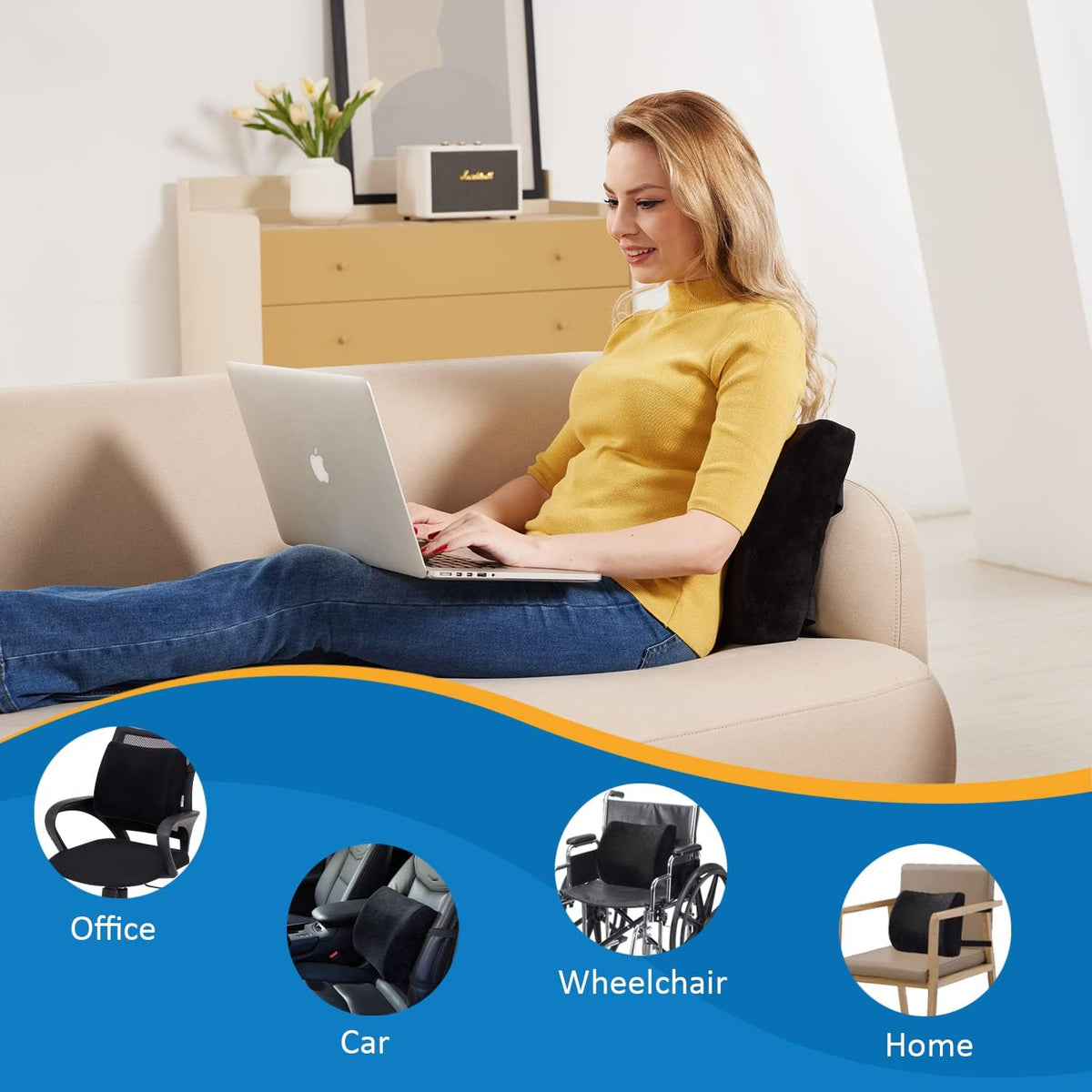 SAIREIDER Comfortable Lumbar Support Pillow for Office Chair, Memory Foam Back Support Pillows for Car、Gaming Chair、 Home Chair, Back Pain Relief Improve Posture, Double Adjustable Straps(Black)
