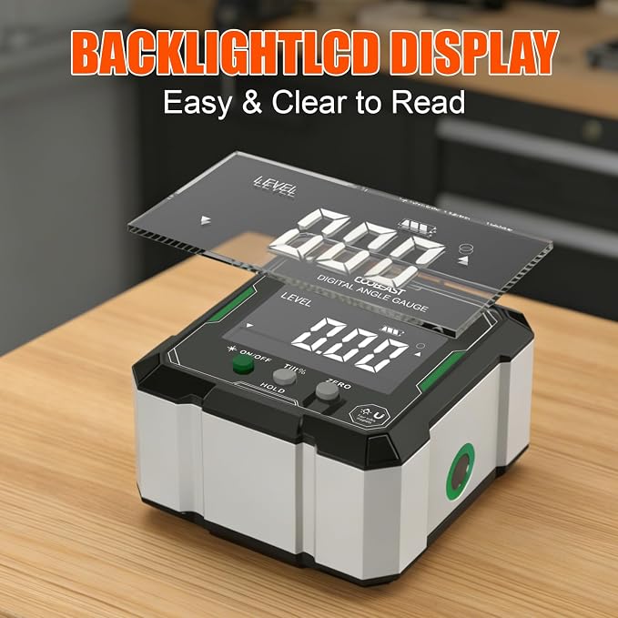 Digital Angle Finder with Green Laser, 4-side Magnetic Digital Laser Level