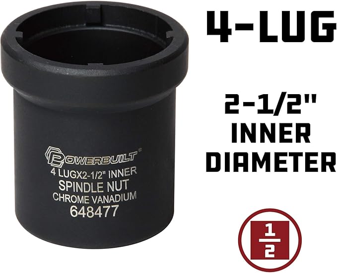 Powerbuilt Spindle Nut Socket, Removal Spindle Nuts, 4-Lug, Dodge, Chevy, Ford, GM Trucks, Hub Sockets, Truck Repair Tool - 648477