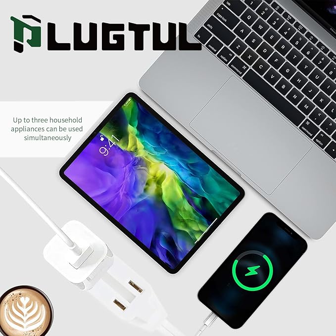 PLUGTUL Indoor White Extension Cord 15 Feet, 3-Outlet Household Extension Cord, 2 Prong, 16 Gauge, 3 Polarized Outlets with Safety Cap Protect for Home Office, 16/2 SPT-2 ETL Listed