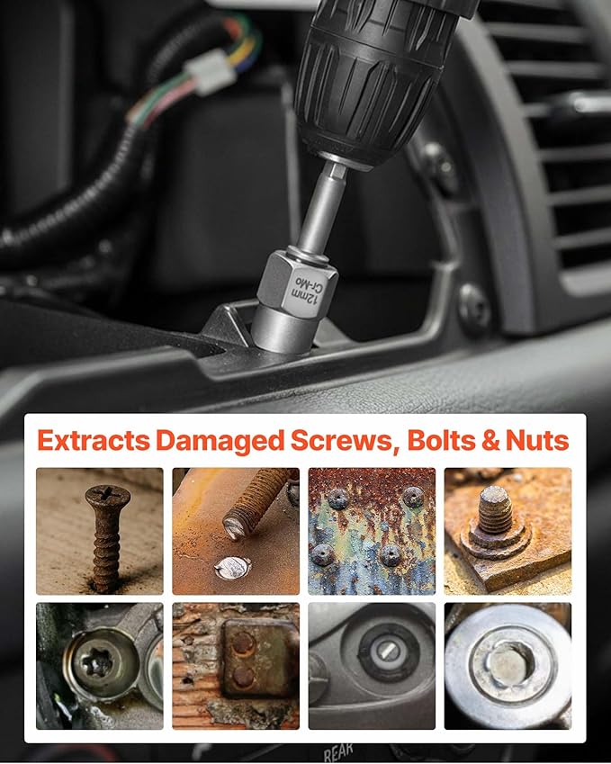 VEVOR 63-Piece Bolt Extractor Kit & Screw Extractor Set, Lug Nut Removal Tool with Left Hand Drill Bit Set, Nut Splitters, Taps & Tap Wrench, Ratchet, Adapters for Removing Rounded, Broken, Stripped