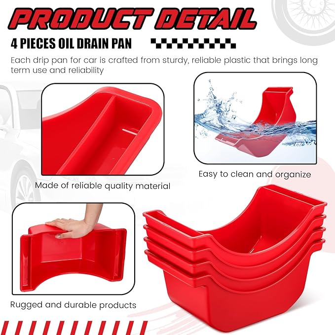 Gisafai 4 Pieces Oil Drain Pan for Wheels Plastic Truck and Trailer Wheel Pan Reusable Oil Drip tool for Wheels(Red)