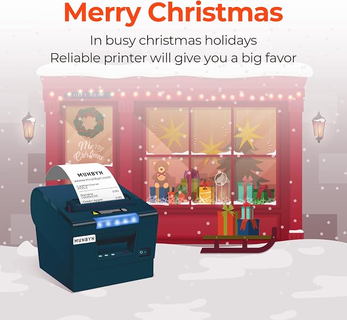 MUNBYN Receipt Printer P068, 3 1/8" 80mm Direct Thermal Printer, POS Printer