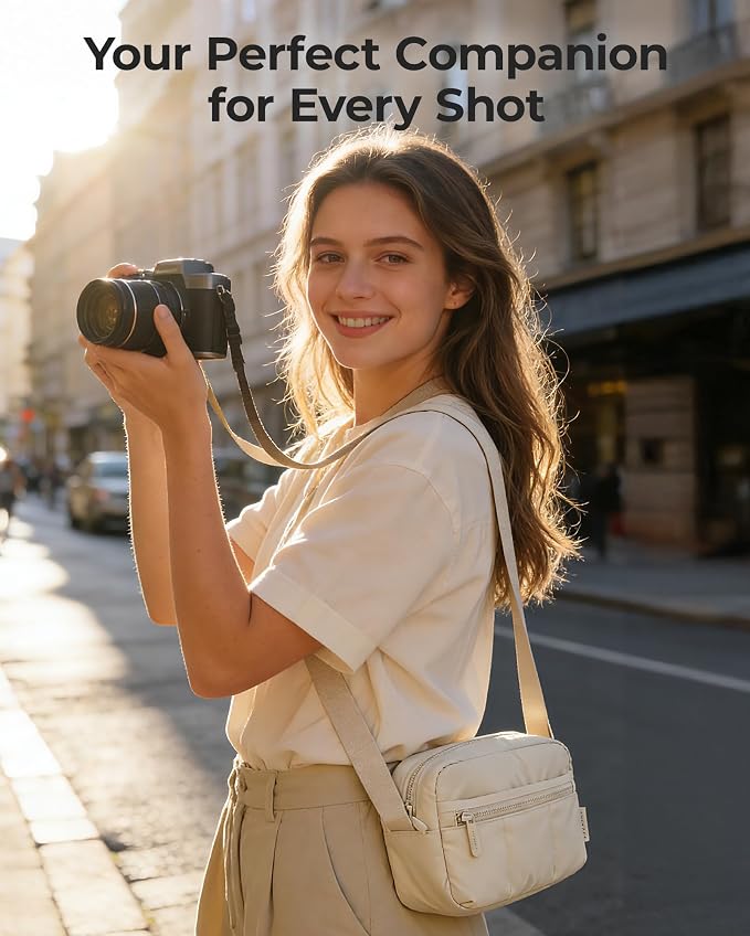 BAGSMART 2 in 1 Puffy Camera Sling Bag Small Camera Shoulder Bag