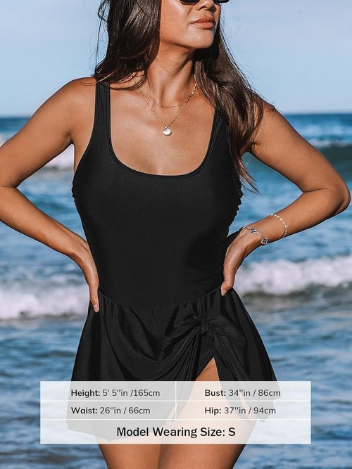 CUPSHE One Piece Swimsuit - Scoop Neck Swimdress with Tie Knot Skirt | Stylish Wide Straps