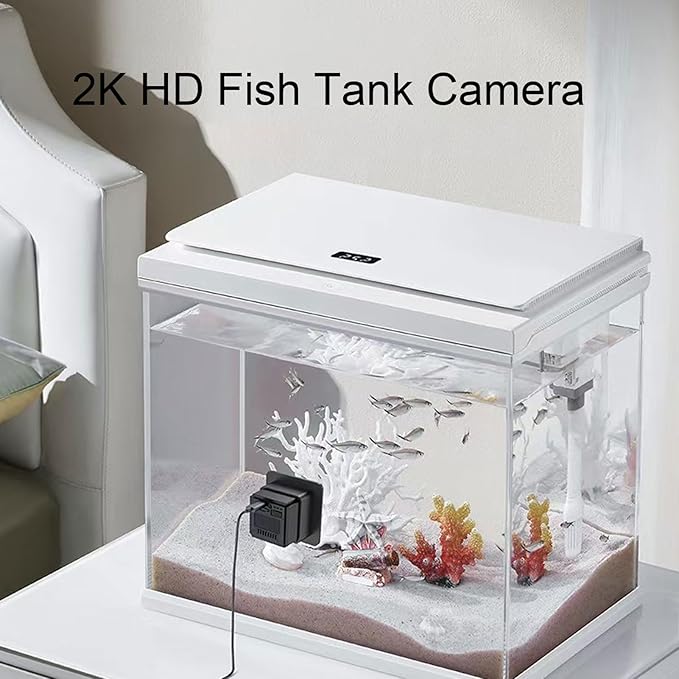 Fish Tank Camera, 2K HD 140 Wide Angle Anti Glare WiFi Aquarium Camera, AI Motion Detection Fish Tank for Reptile Terrarium