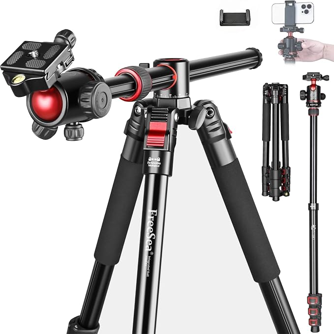 FreeSea 72 inch Camera Tripod, Transverse Center Column Aluminium DSLR Tripod